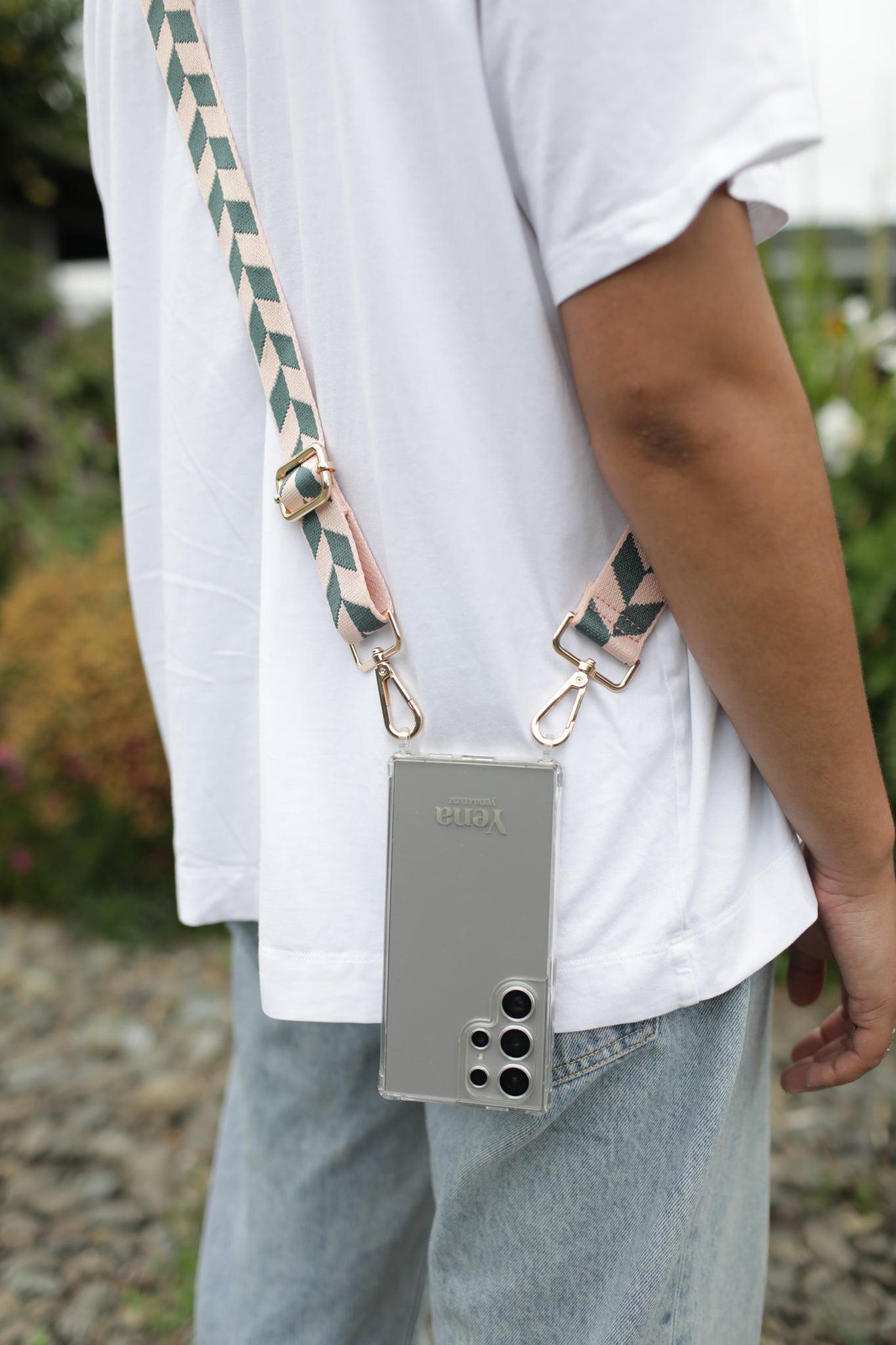 Woven Pink and Grey Geometric Leaf Strap