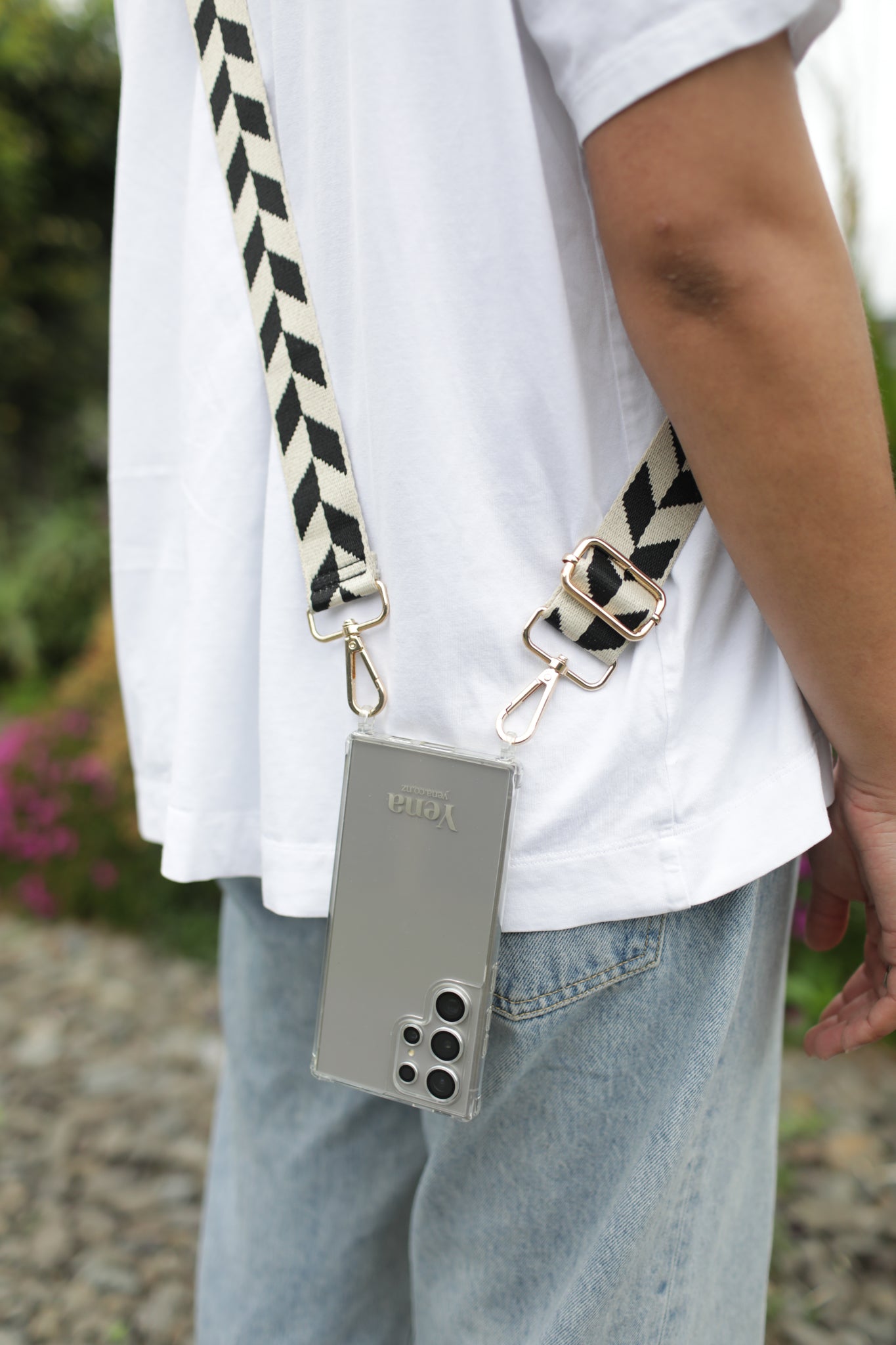 Woven Cream and Black Geometric Leaf Strap