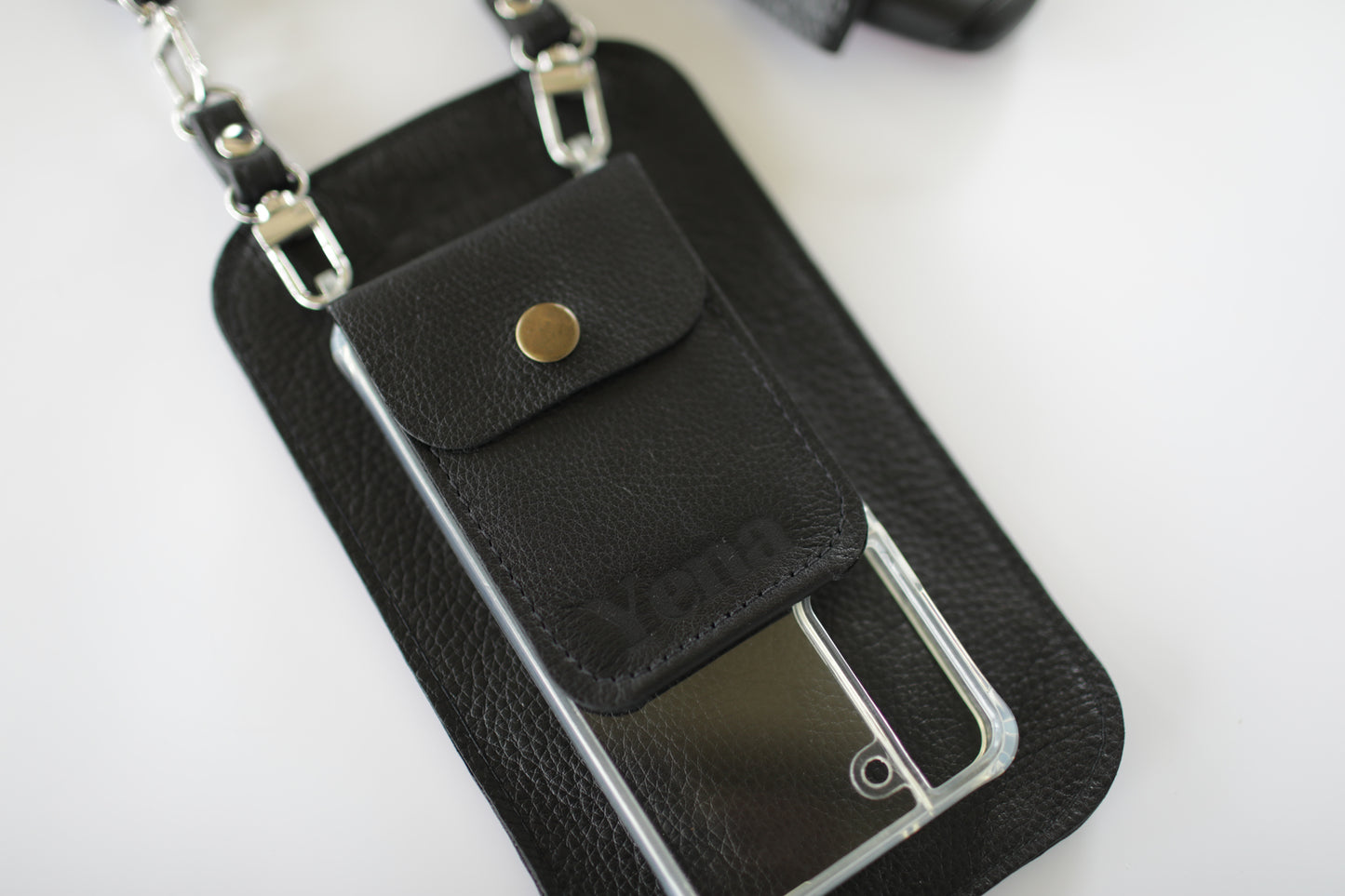 Yena Leather Purse & Strap - Black