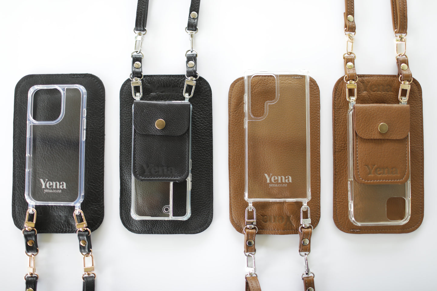 Yena Leather Purse & Strap - Black