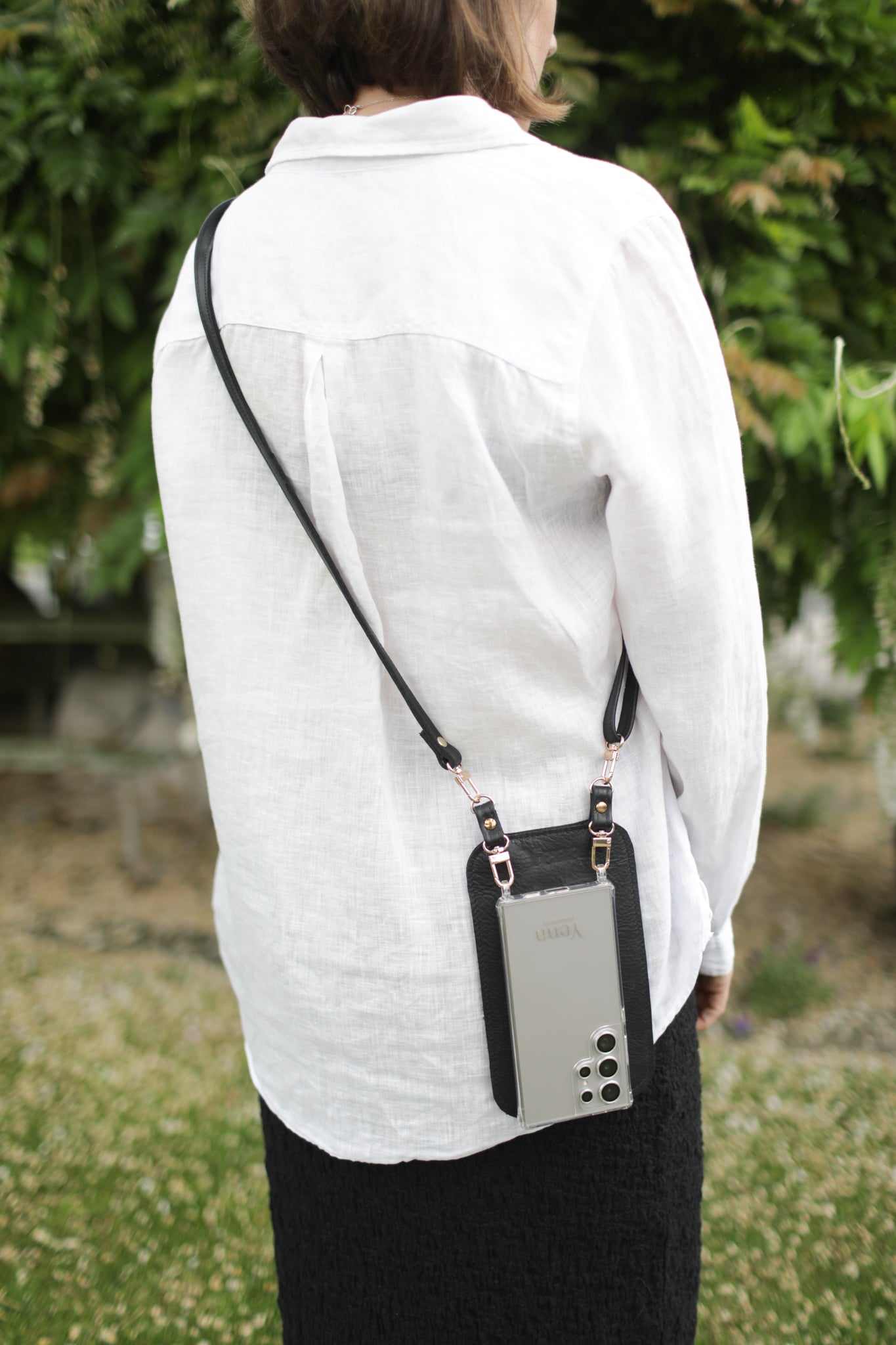 Yena Leather Purse & Strap - Black