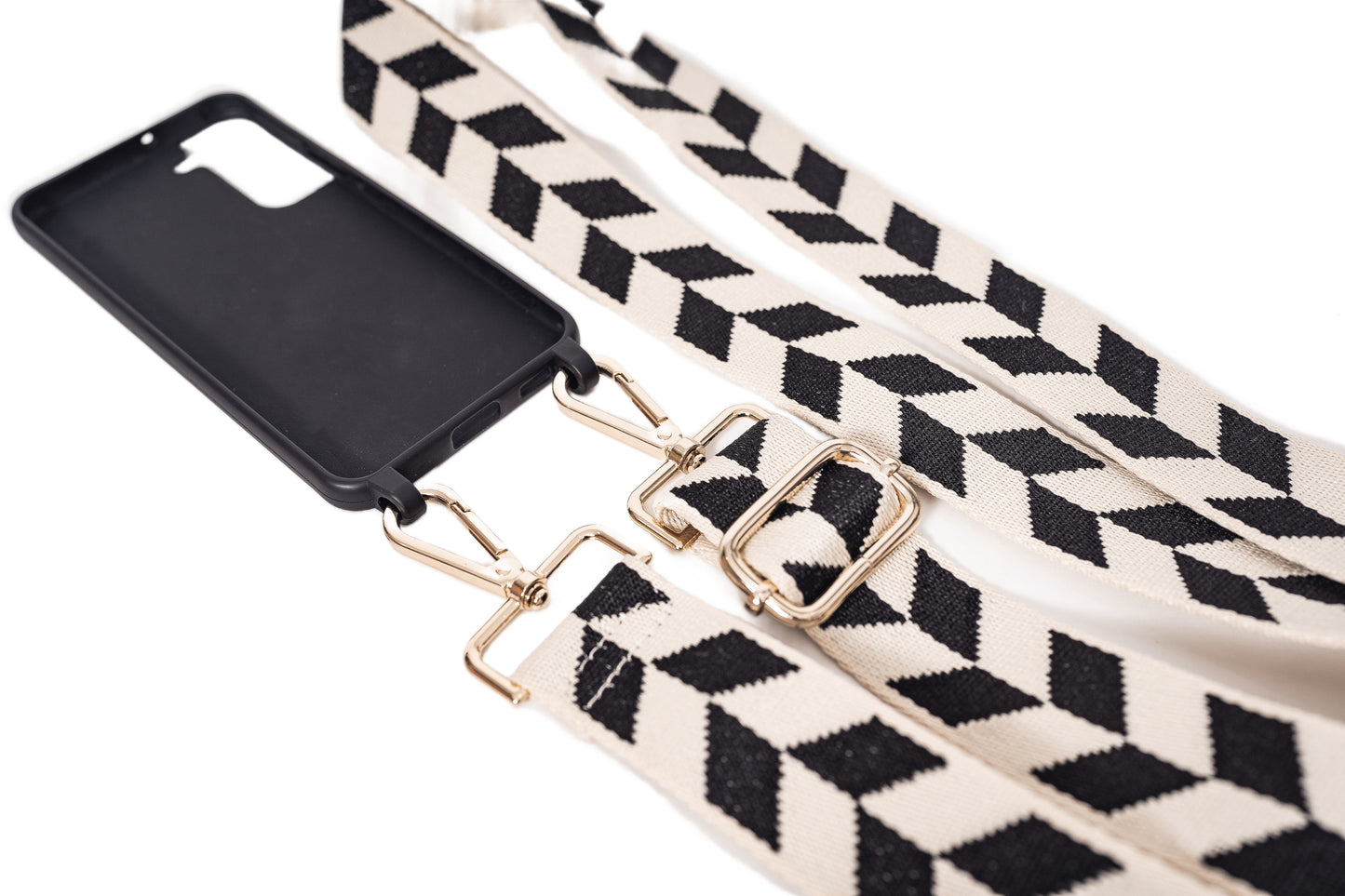 Woven Cream and Black Geometric Leaf Strap