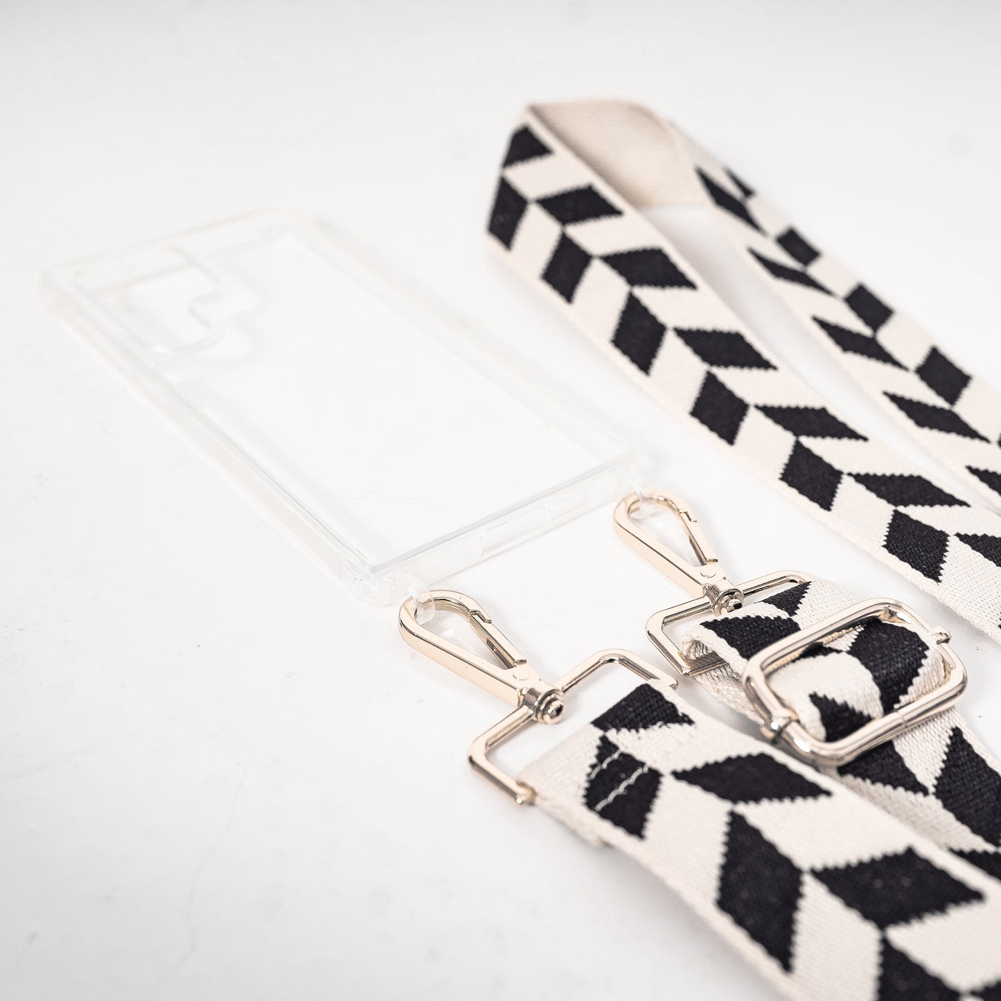 Woven Cream and Black Geometric Leaf Strap
