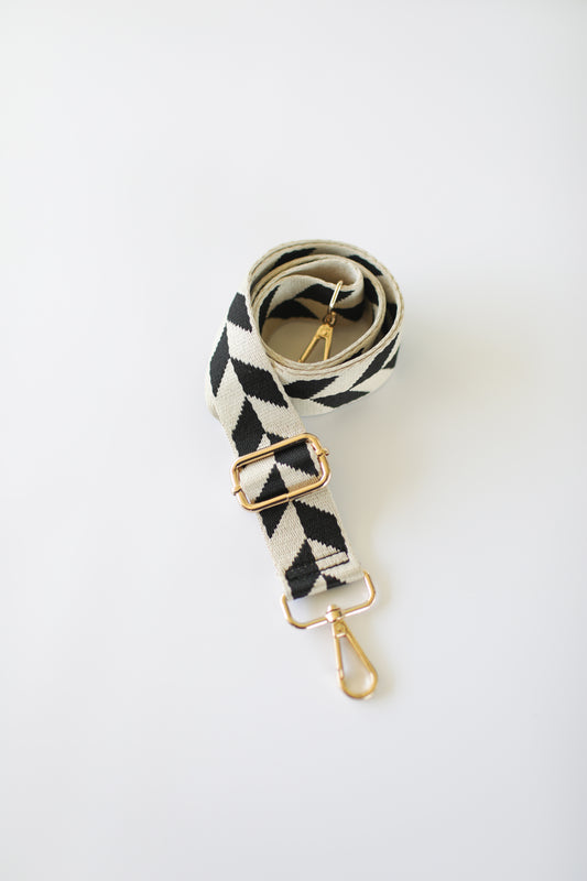 Woven Cream and Black Geometric Leaf Strap