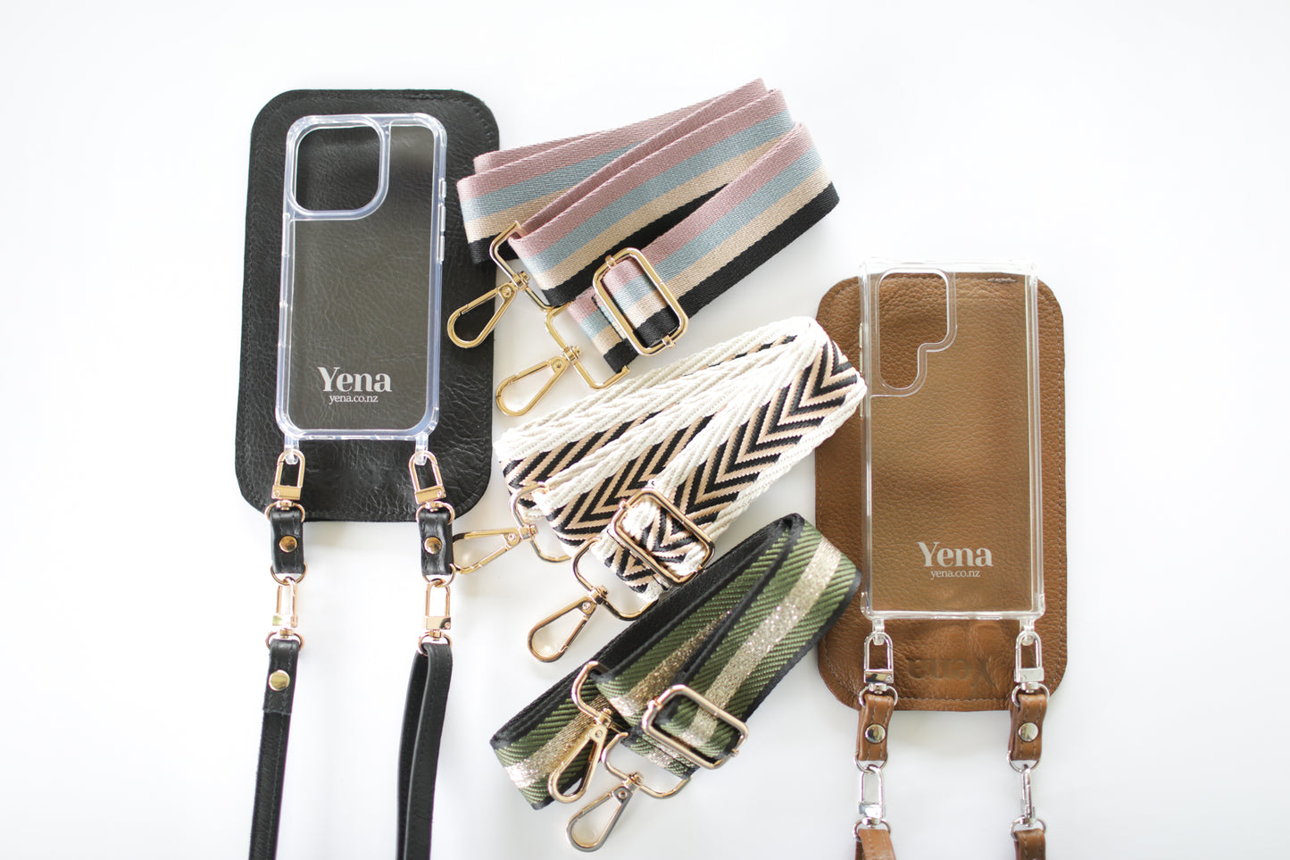 Yena Leather Purse & Strap - Black