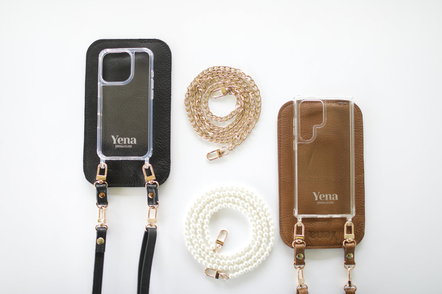 Yena Leather Purse & Strap - Brown