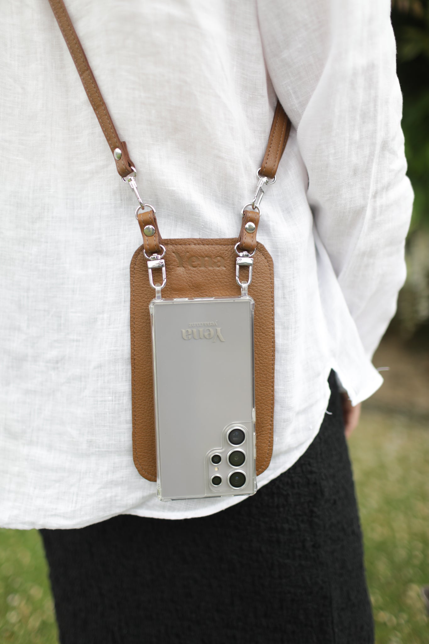 Yena Leather Purse & Strap - Brown