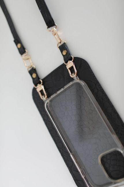 Yena black crocodile imprint leather bag