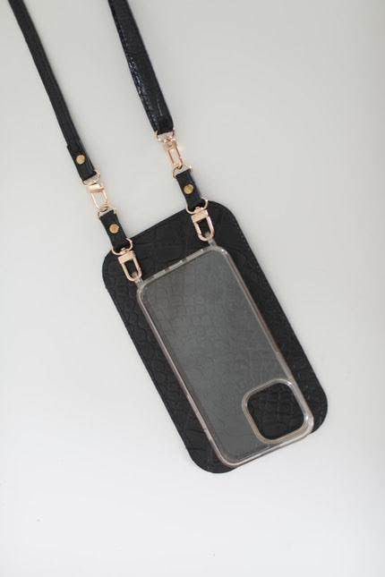 Yena black crocodile imprint leather bag